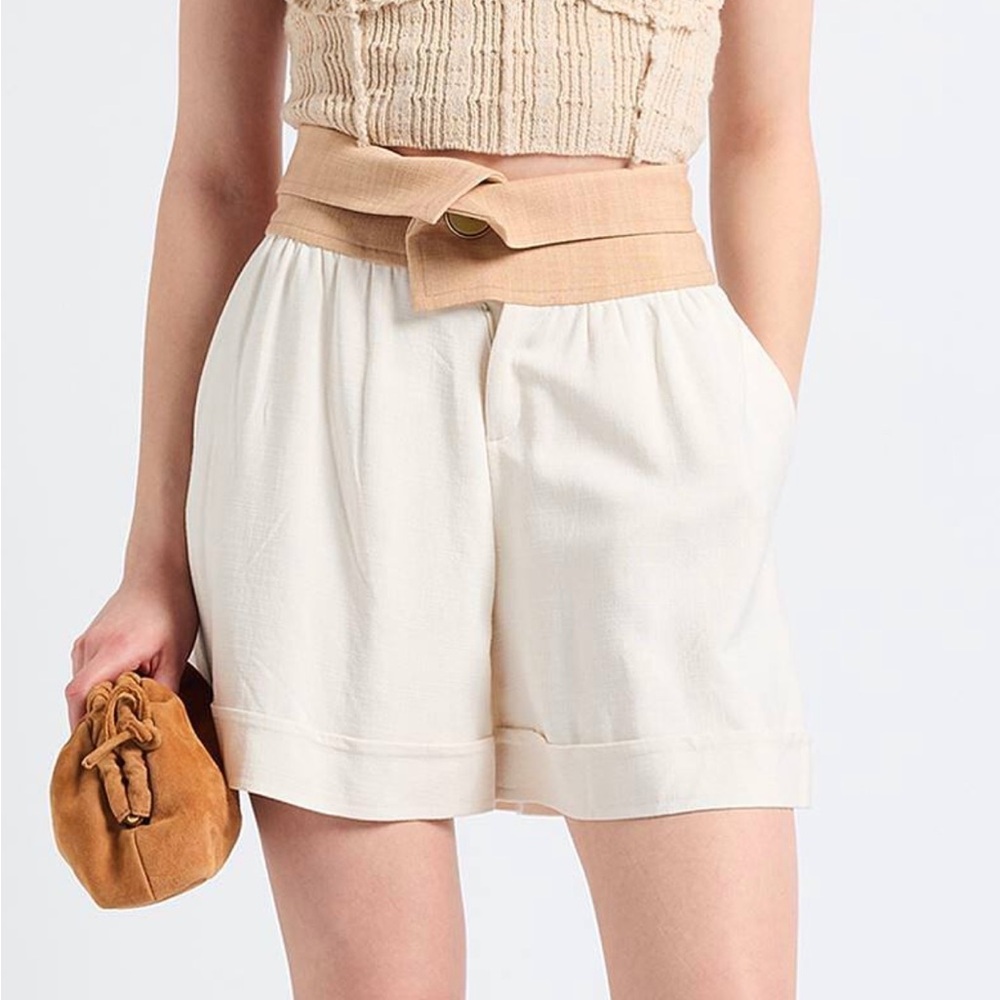 New MISSONI LINEN BLEND HIGH WAISTED Beige  Shorts Sz 40